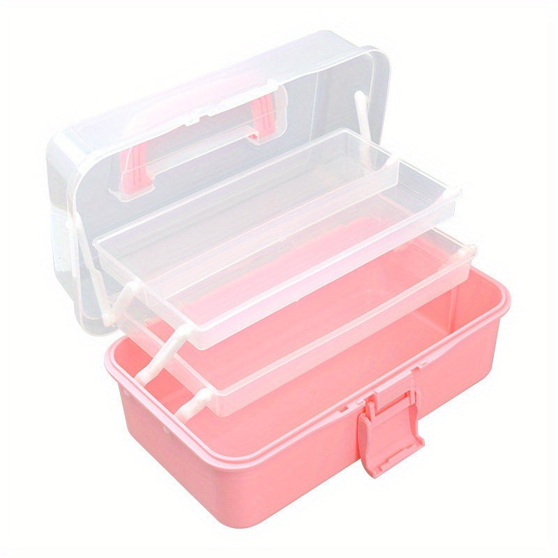 Clear Plastic Craft Storage Box 3 Layers Organizer with Handle