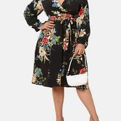 Women's Floral Print V Neck Knee Length Dress