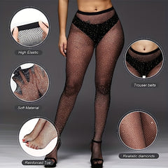 Rhinestone Fishnet Tights High Waist Pantyhose Women's Stockings