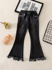 Girls Flared Tassel Jeans Denim Pants for Summer Kids