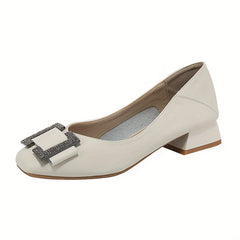 Chunky Heeled Pumps Square Toe High Heels Comfy Walking Shoes