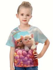 3D Sweet Kitten Print T-shirt for Summer Sports
