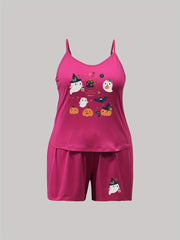 Halloween Pajama Set Women's Plus Ghost & Pumpkin Print