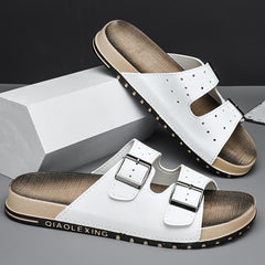 Men's Buckle Slides with Decorative Detail