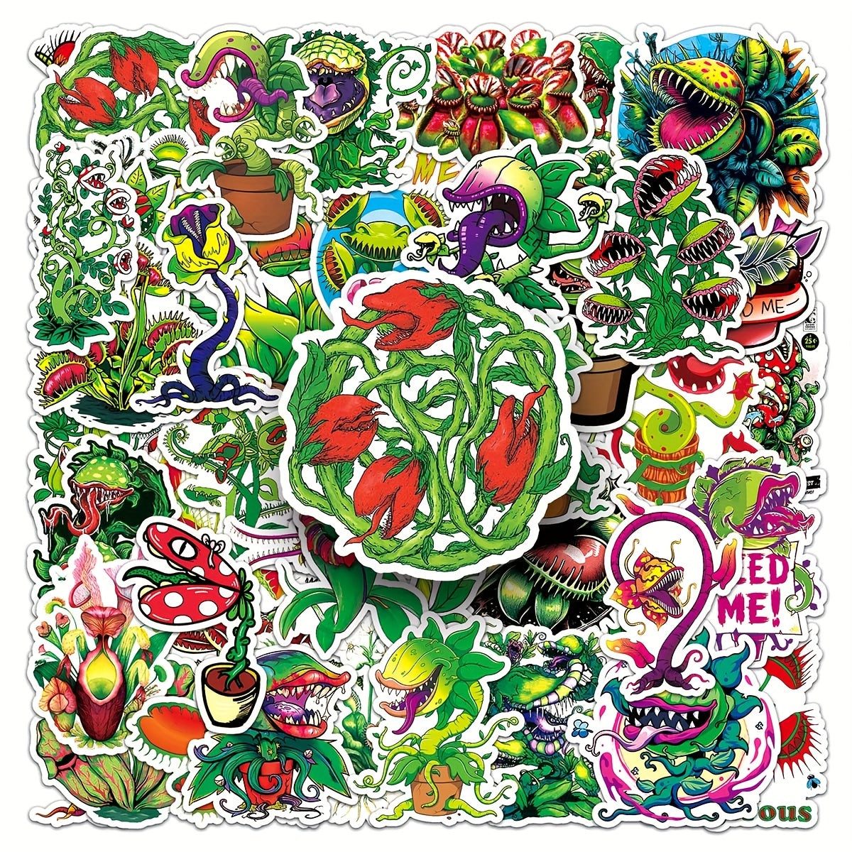 50 Sheets Insect Catching Plant Cartoon Waterproof Stickers
