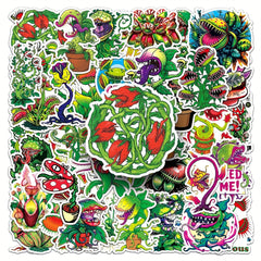 50 Sheets Insect Catching Plant Cartoon Waterproof Stickers
