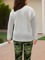 Women's Camo Slogan Print Top & Pants Outfits Set