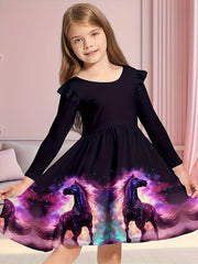 Unicorn Starry Sky Dress with Flutter Trim