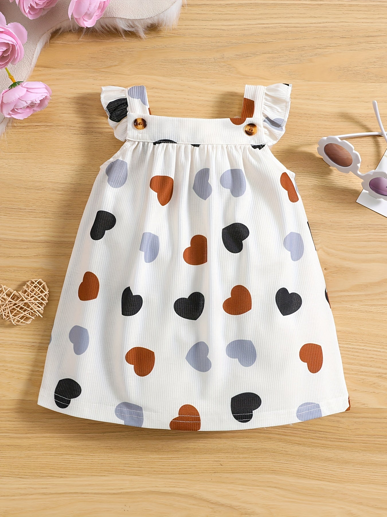 Toddler Girl's Striped Heart Dress Puffy Sleeves for Summer