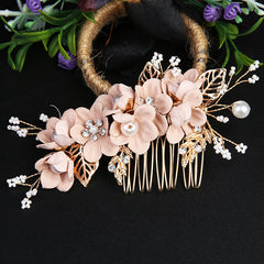 Golden Flower Leaf Hair Comb Pins Bridesmaids Brides Hairpins Headdress Wedding
