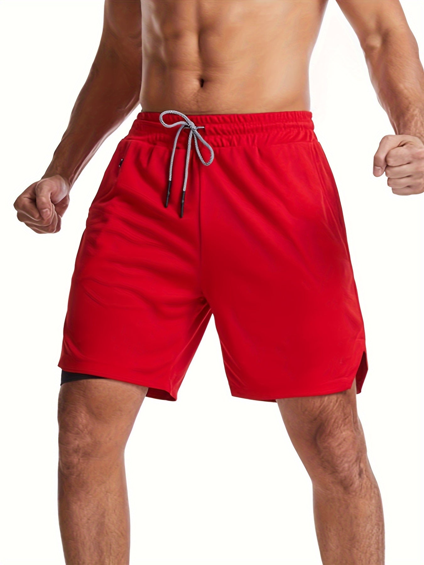 Men's Loose Solid Shorts w/ Pockets Active Drawstring Shorts