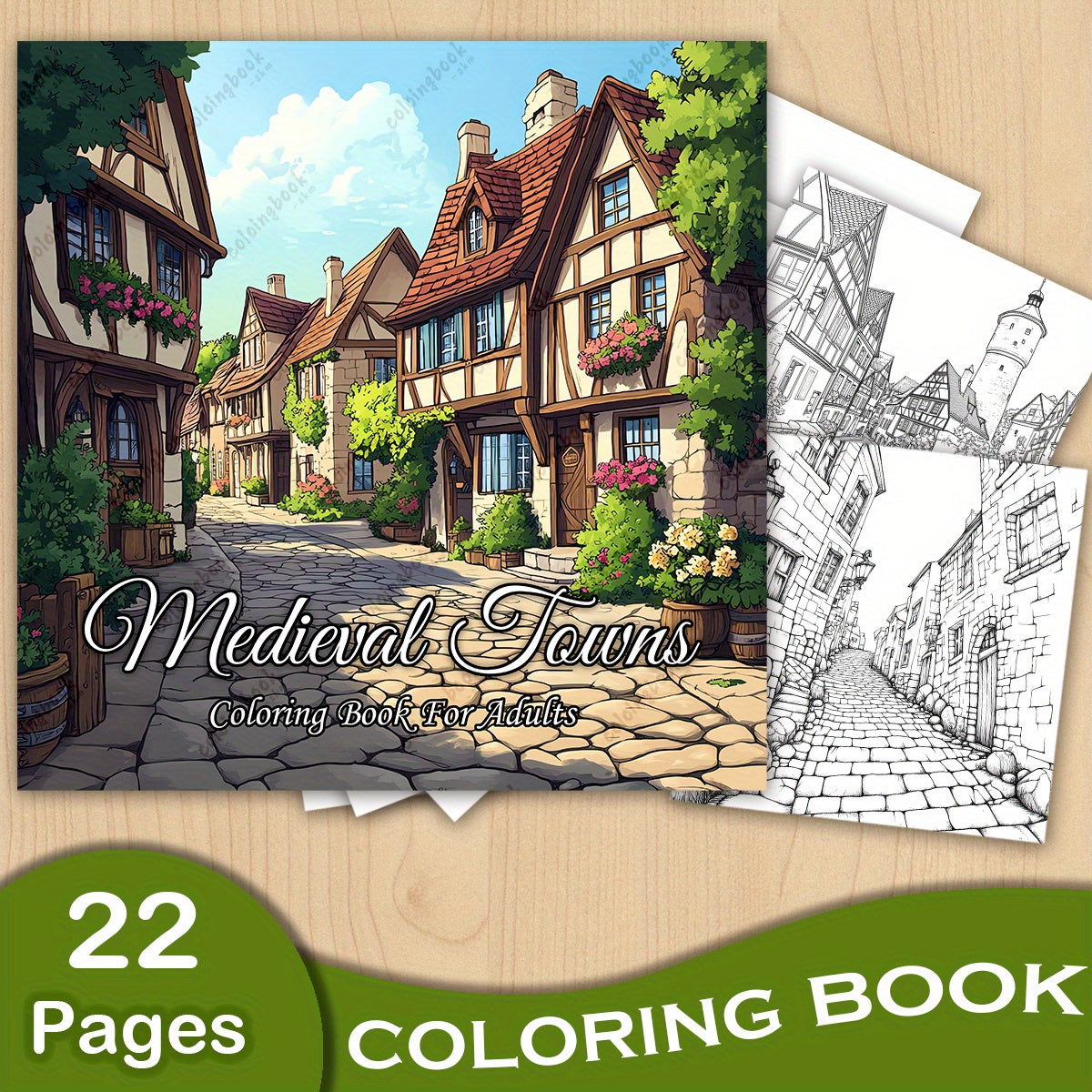 Medieval Towns Coloring Book for Adults: 22 Pages of Deluxe Edition Drawings