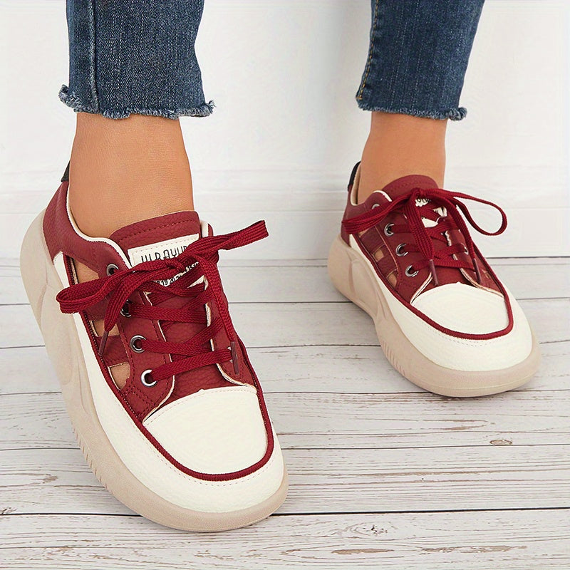 Women's Hollow Platform Lace Up Sneakers Thick Bottom Shoes