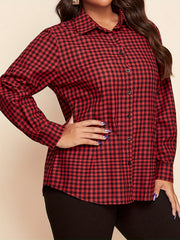 Plus Plaid & Skull Print Lace Button Up Long Sleeve Shirt Top
