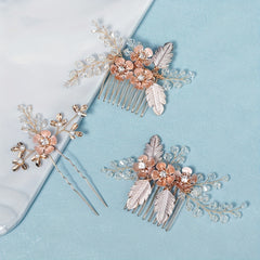 Bridal Crystal Flower Hair Comb Set