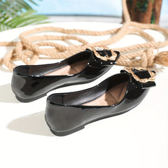 Rhinestone Buckle Point Toe Flat Shoes Lightweight Faux Leather Dress Shoes