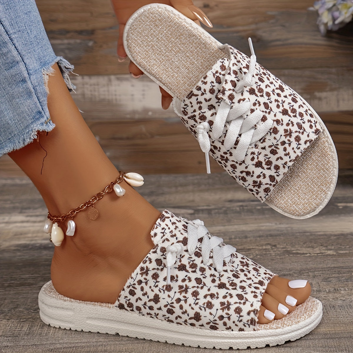 Floral Pattern Flat Sandals Women's Comfortable Slip-on Summer Shoes
