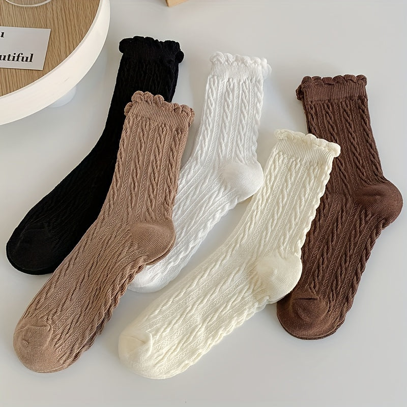 6 Pairs Comfy & Ruffle Women's Textured Socks
