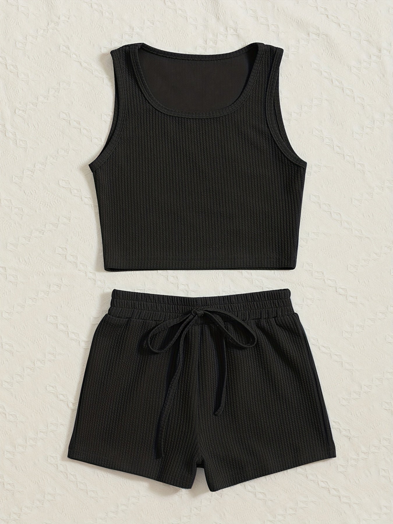 Girl's Ribbed Tank Top & Shorts Set Solid Casual Outfits for Summer