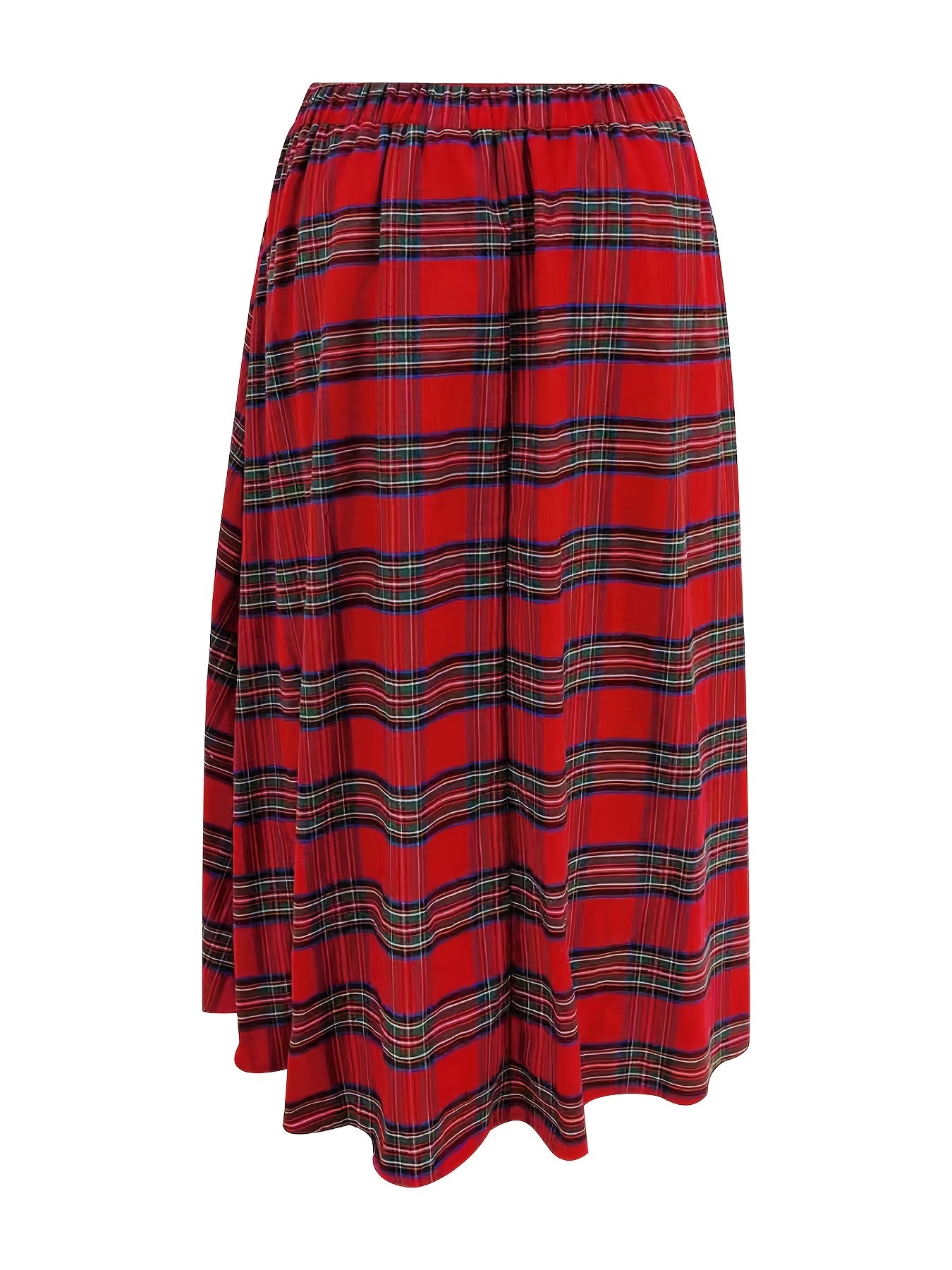Plaid Print A-line Swing Skirt with Pockets