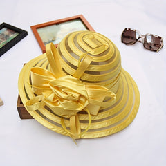 Mesh Breathable Organza Sun Hat Wide Brim Flower Decor UV Protection Bucket Hat