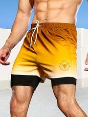 Bull GYM Pattern Print Ombre Shorts Men's Sports Drawstring Waist