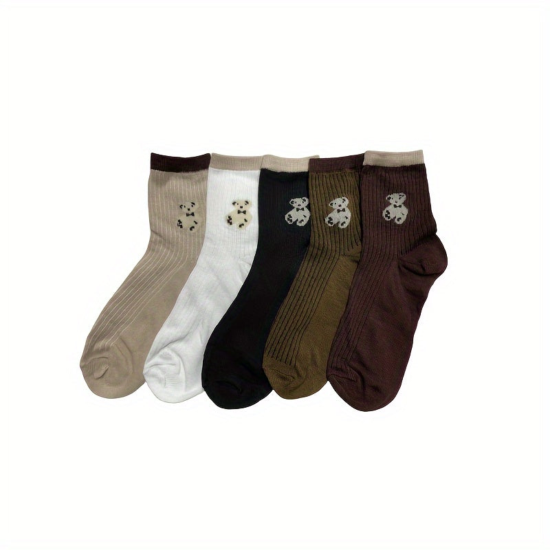 5 Pairs Bear Embroidery Ankle Socks for Summer Sports