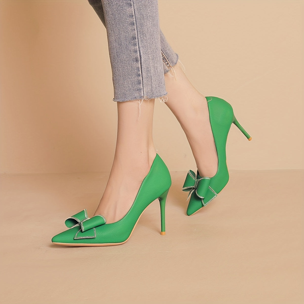 Bowknot Stiletto Heels Point Toe Pumps Versatile Dress Shoes