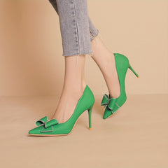 Bowknot Stiletto Heels Point Toe Pumps Versatile Dress Shoes