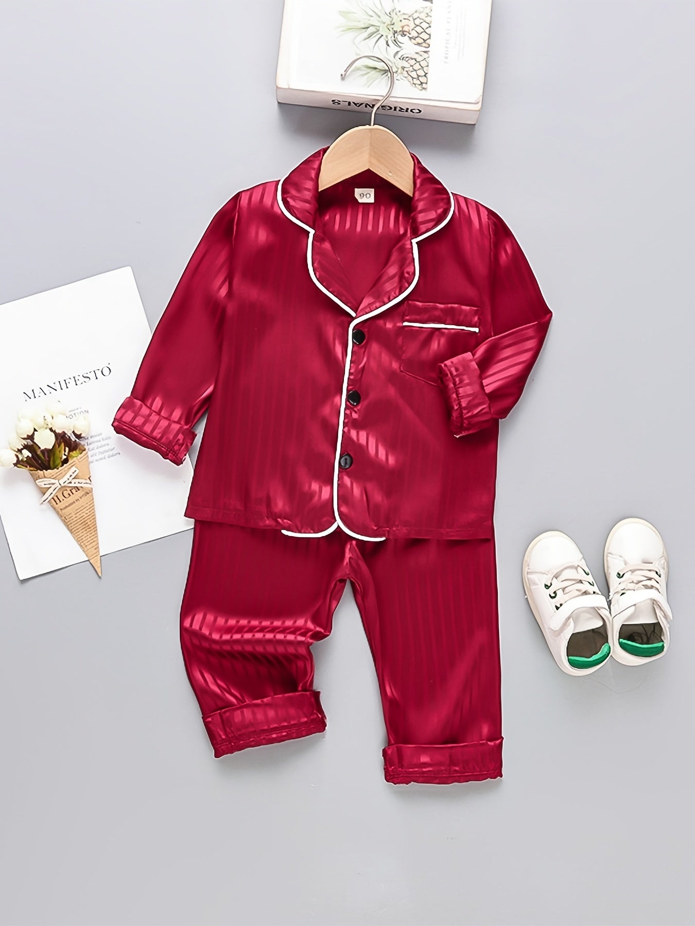 Girls 2pcs Button Down Long Sleeve Top & Pants Set