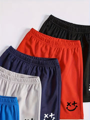 5pcs Boys Smiling Print Shorts Comfortable Quick Dry Summer Outdoor
