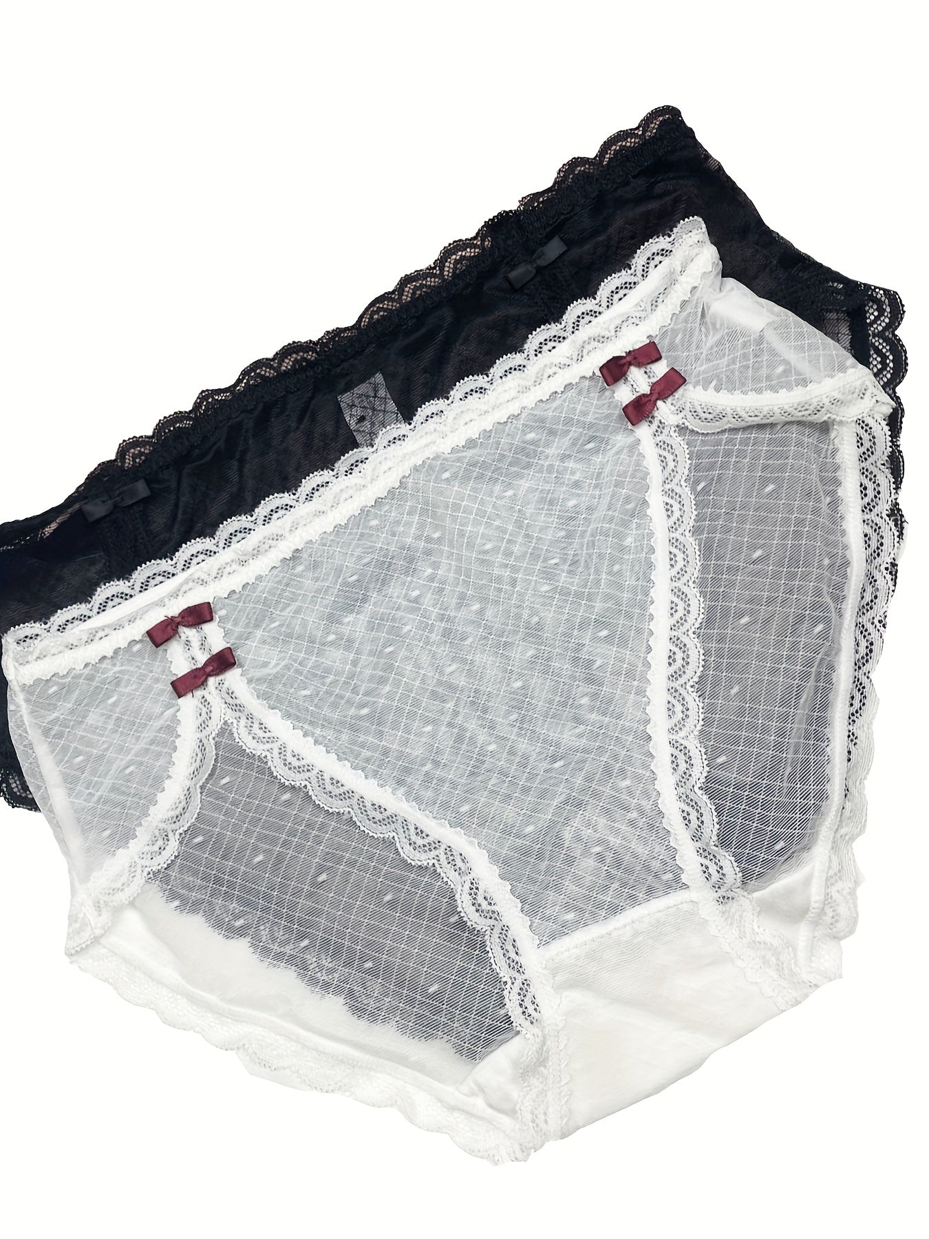 2 Pack Plus Size Mesh Underwear Set with Bow Detail