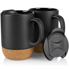 2pcs 15oz Ceramic Coffee Mugs Water Cup Wide Mouth Handle Lid