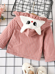 Toddler Baby Girls Pink Gingham Coat With 3D Animal Ears