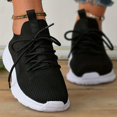 Women's Minimalist Solid Sneakers Lace Up Low Flying Woven Elastic Shoes