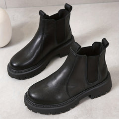 Stylish Chunky Heel Combat Boots with Stretch Fabric Sides