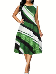 Women's Plus Size Colorblock Stripe Print Tank Dress & Crop Cardigan 2pc