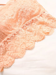 4pcs Lace Wireless Bras Comfy & Breathable Scallop Trim Bra