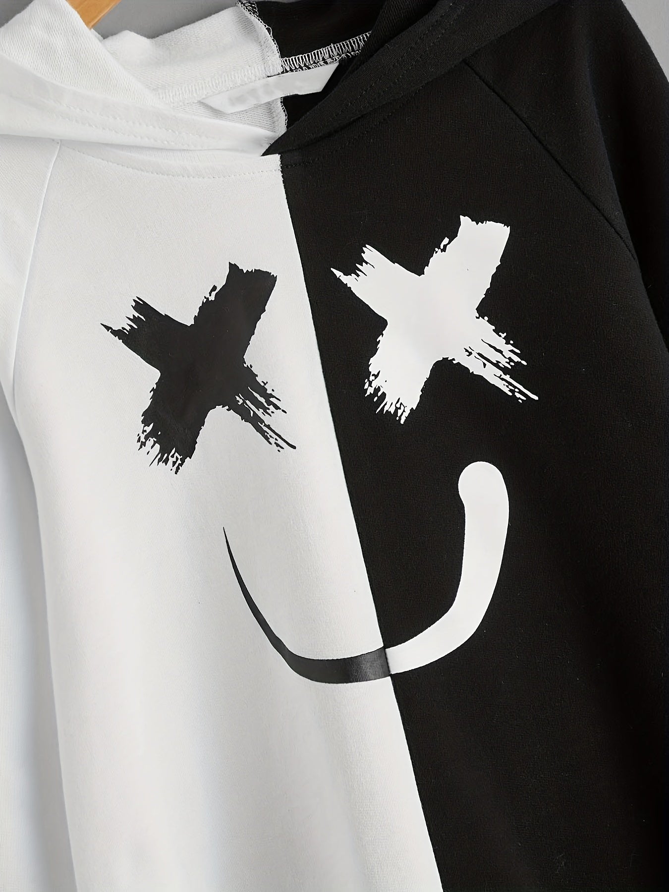 Boy's Happy Face Print Hoodie Long Sleeve Top