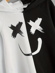 Boy's Happy Face Print Hoodie Long Sleeve Top