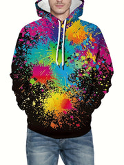 Colorful Paint Print Hoodies For Men Graphic Hoodie With Kangaroo Pocket