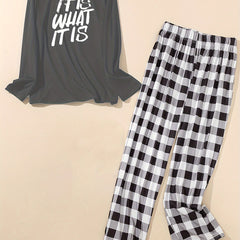 Lounge Set Women's Plus Tee & Plaid Pants Paj