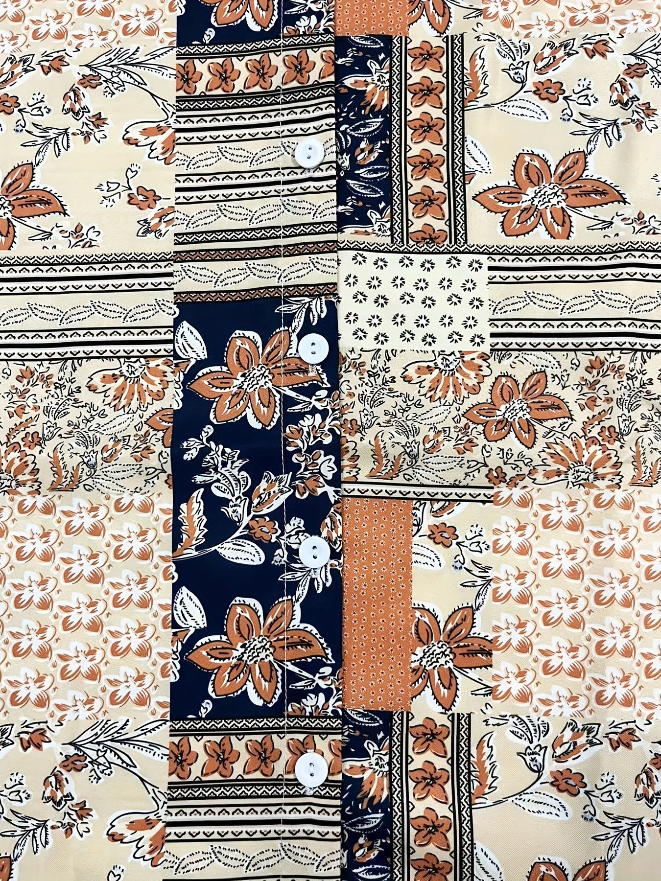 Boho Patchwork Print Button Up Blouse