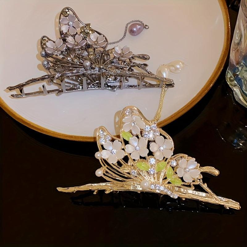 Butterfly Hair Claw Rhinestone Flower Hair Clip with Tassel