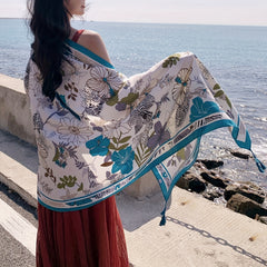 Flower Print Oversized Scarf Boho Tassel Shawl