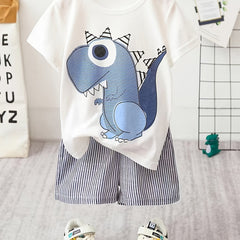 Boys Dinosaur Graphic T-shirt & Striped Shorts Set