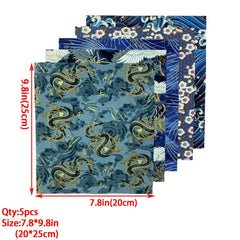 5pcs DIY Dragon Sewing Flower Cotton Fabric For Quilting Craft 7-8in 9-8in