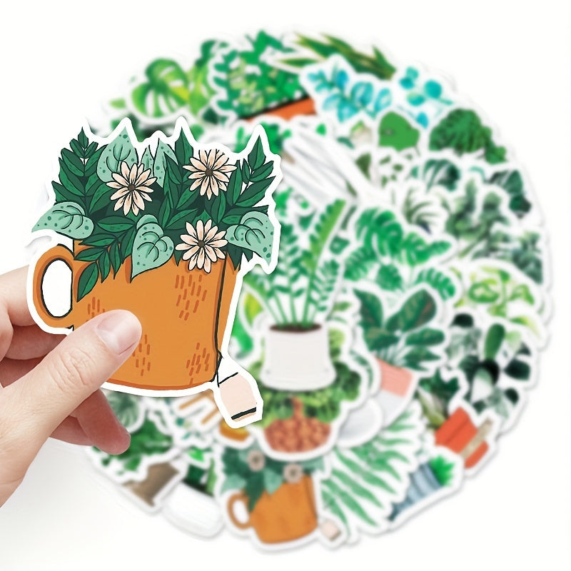 50pcs Cartoon Green Plants Plant Stickers DIY Laptop Stationery Box Waterproof