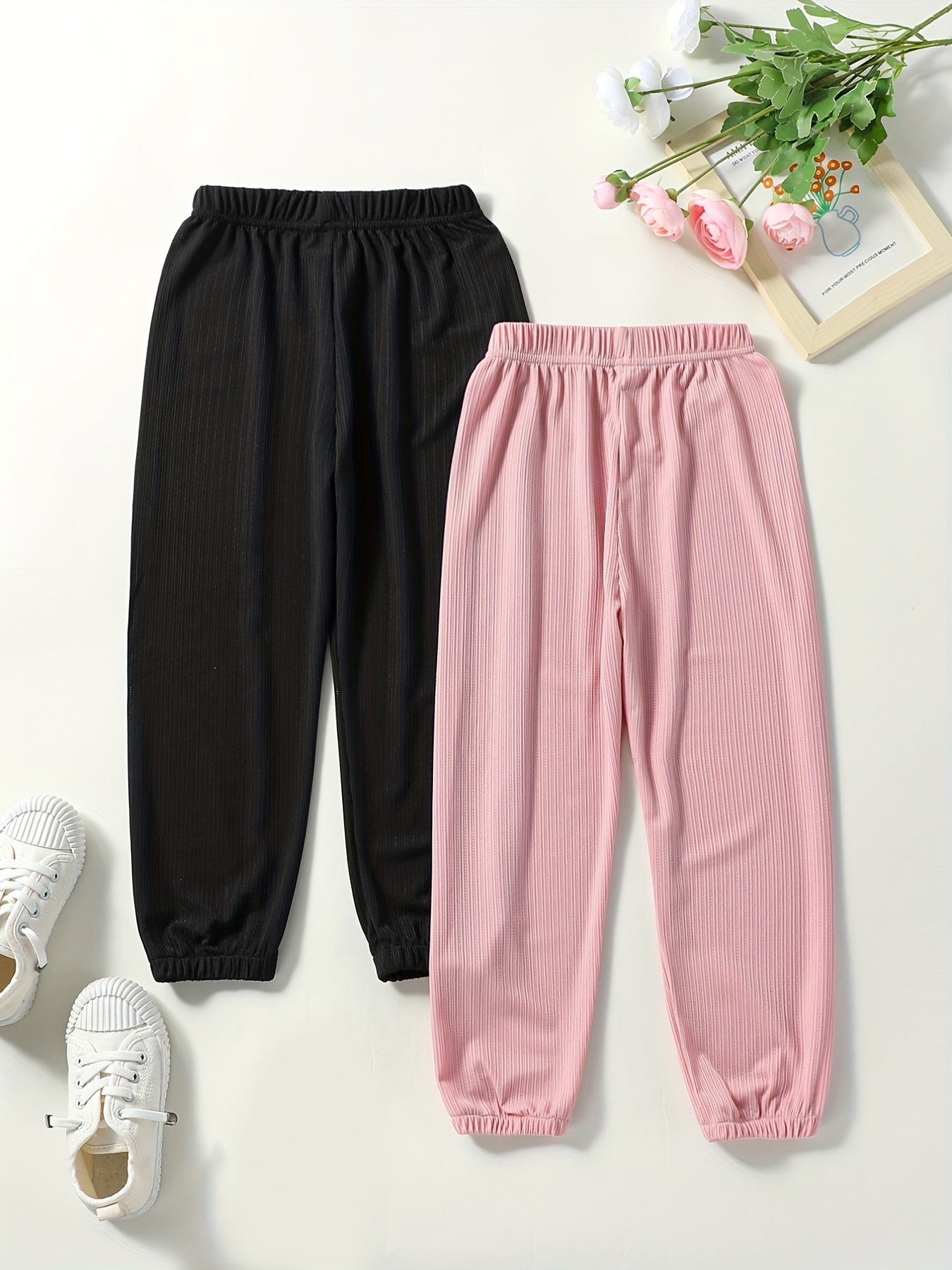 2pcs Toddler Girls Sweatpants Elastic Waist Casual Sport Joggers