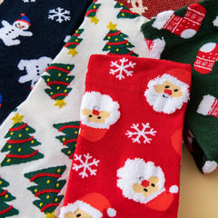 4 Pairs Christmas Print Socks Warm & Mid Tube Women's Stockings